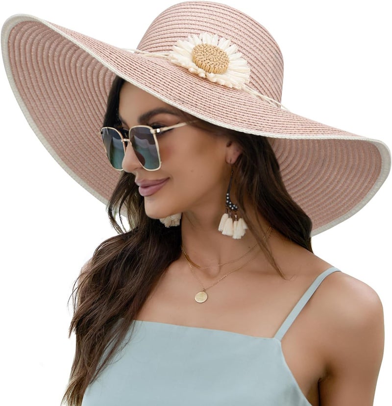 Naivlizer Women Wide Brim Sun Hat UPF50 Straw Summer Hat Floppy Beach Hat Roll-Up - Image 1